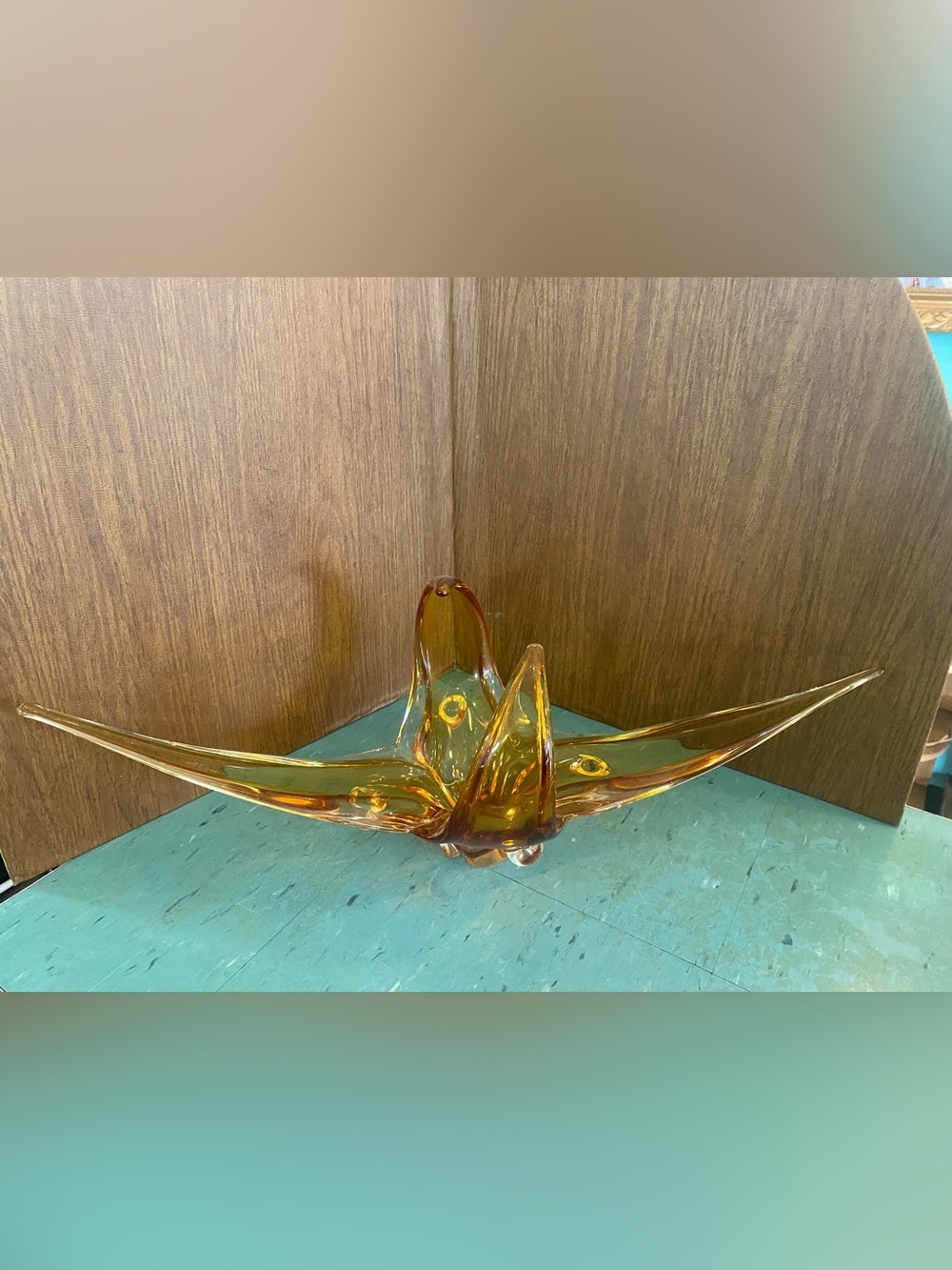 Vintage art glass centrepiece amber chalet long